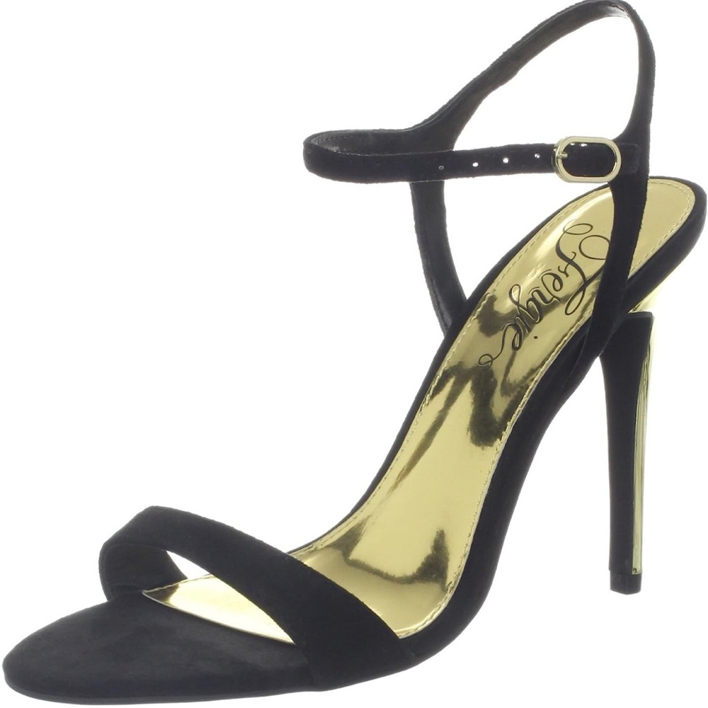 Fergie black suede pumps with gold heel